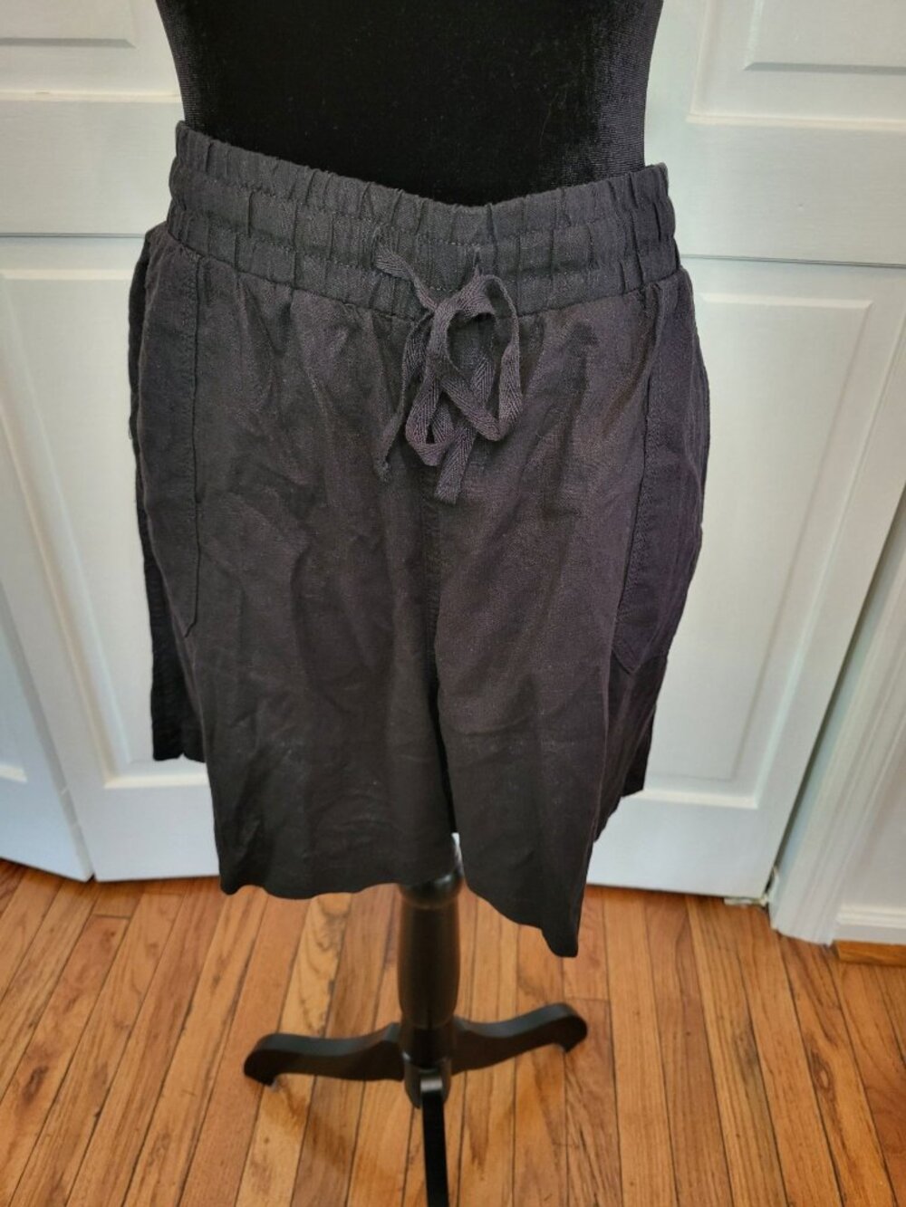 Cato Black Linen Rayon Wide Leg Short L Elastic Beach Vacation Coastal Summer
